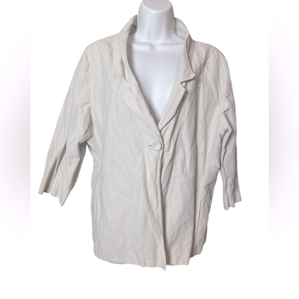 Eileen Fisher Women’s XL Cotton Blend Crinkle Jacket Ivory Neutral Minimalist